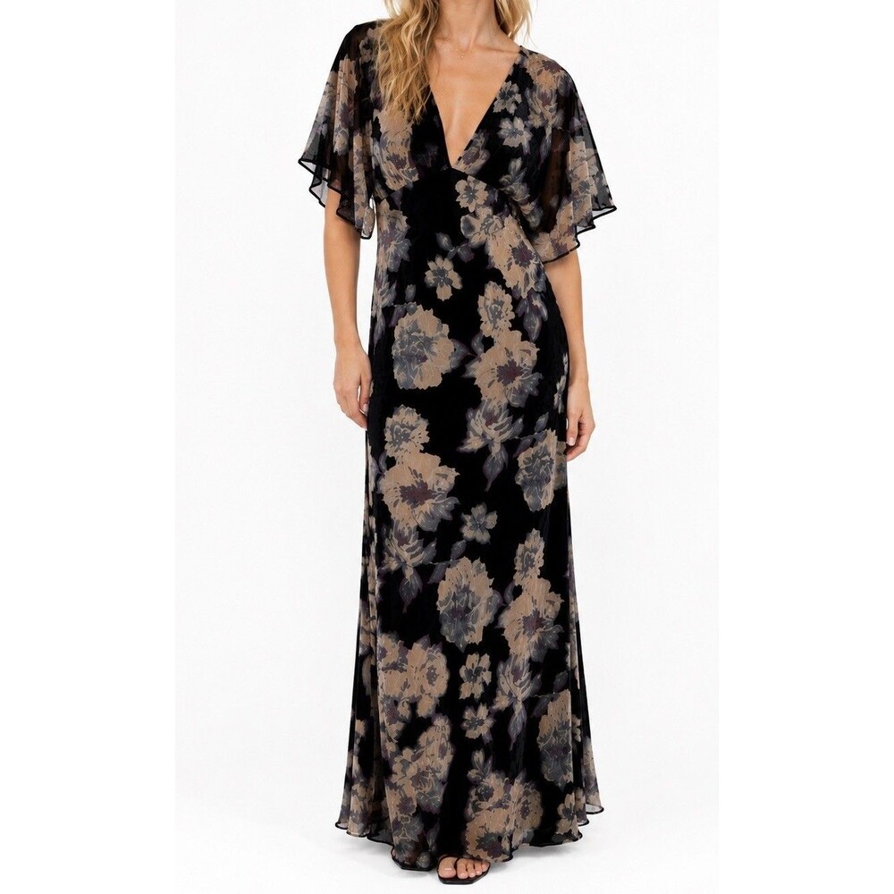 By Together Fairy Grunge Floral Burnout Velvet Maxi Dress M Flutter Sleeve NWT